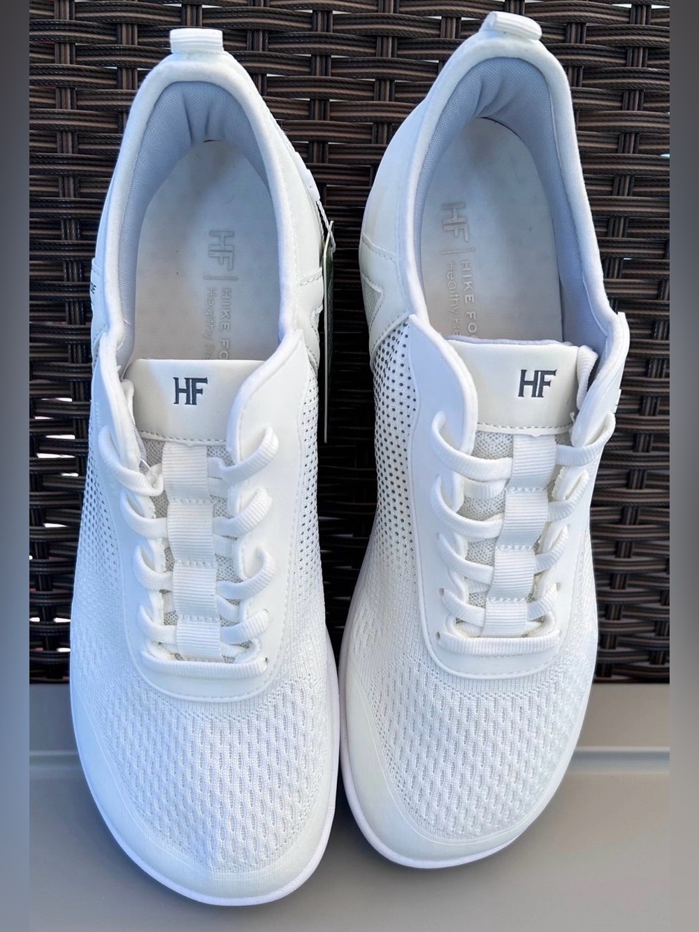 Hike Footwear Stride in White w/grey dots. Men 11-11.5 or12-12.5: EU 44 or45 NWT